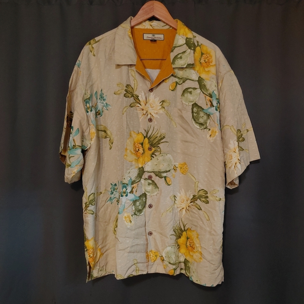 Tommy Bahama Floral Cactus Hawaiian Cabana 100% Silk Shirt Size X-Large